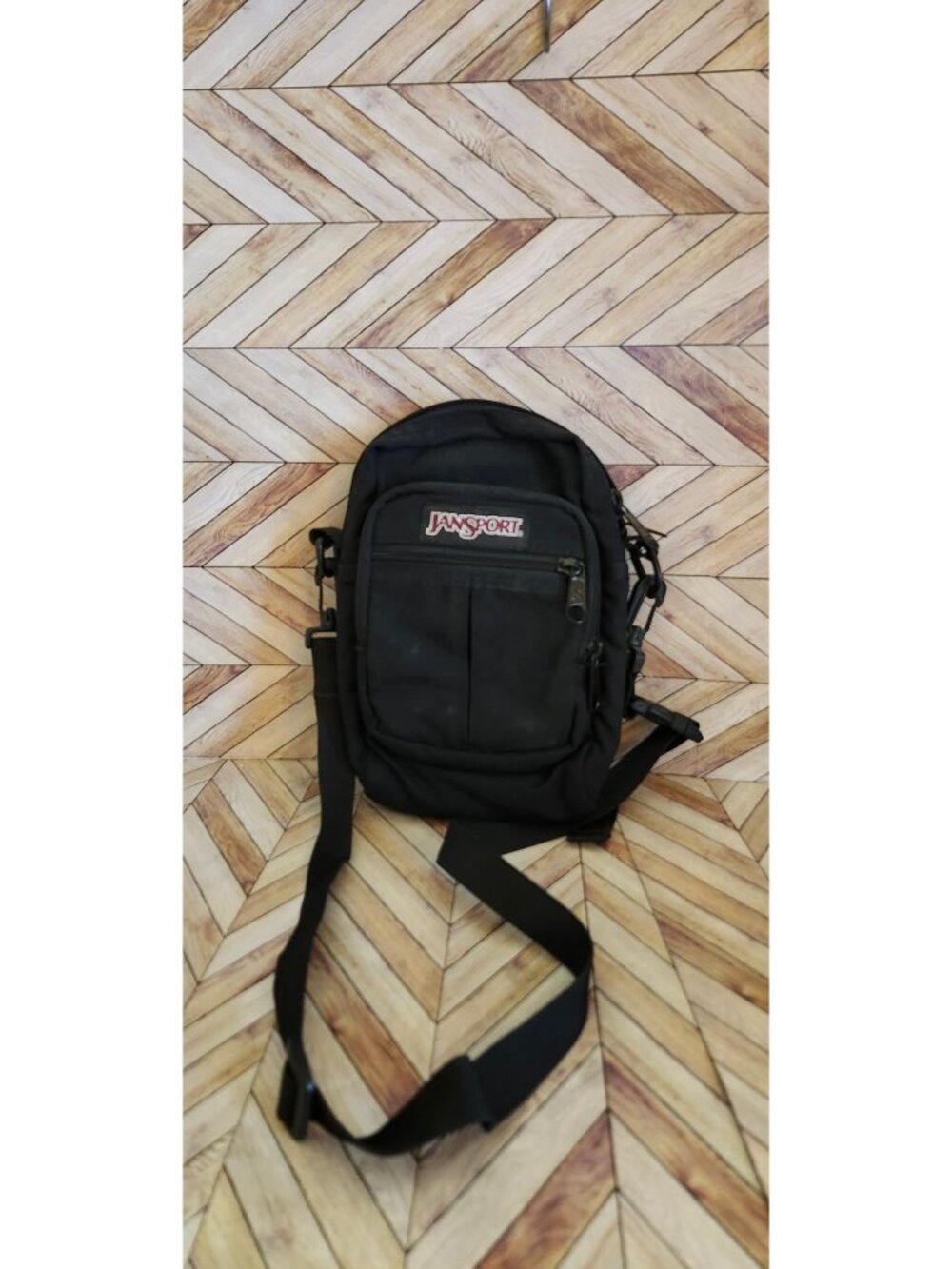 Vtg Jansport Mini Utility Bag Crossbody Camera Hiking Black Multi Pocket Y2K